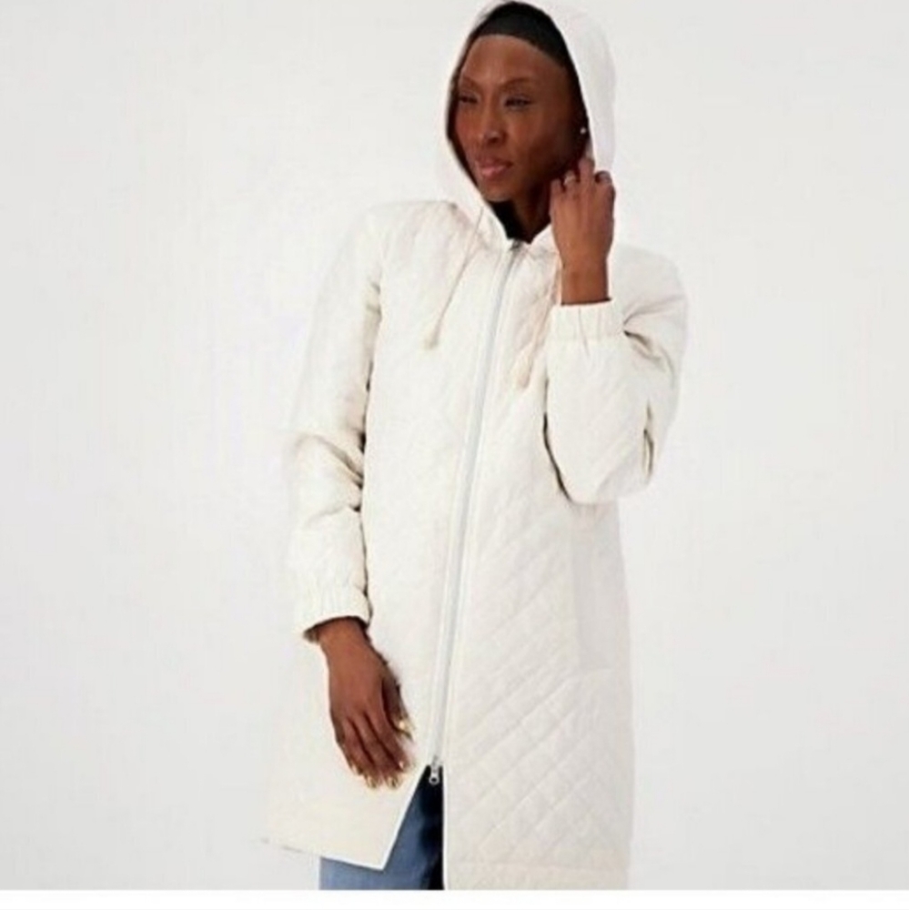 Nuage Zip Front Quilted Jacket with Knit Hood Cream s/p